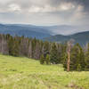 Outrunning a rain shower, heading down the top portion of Game Creek from the top of Vail Mountain.  So sweet!