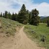 Looking south as the CT trail continues - go right to continue on the Soda Creek loop back to the ranch