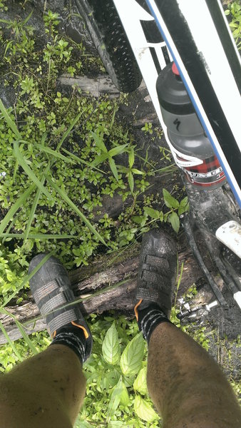 Jammed up - foot from cleat (phew), and foot into endless mud hole.