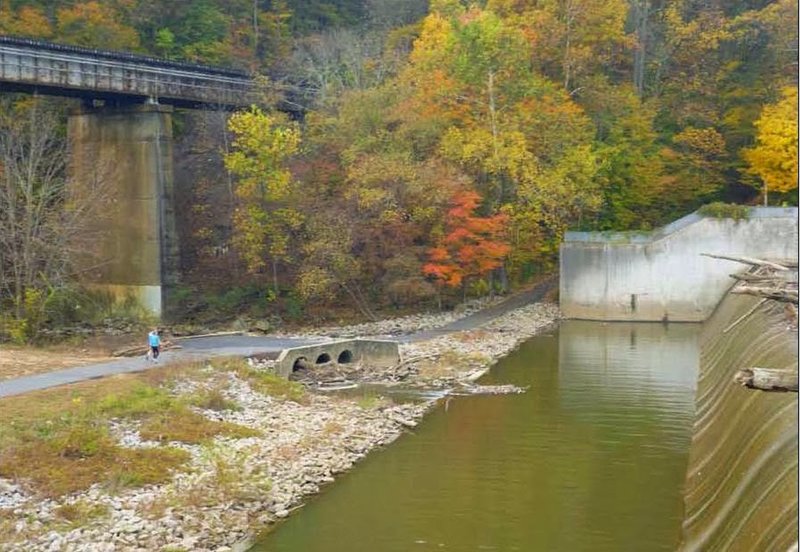 Fall Colors at Lake Accotink Dam. Lake Accotink Loop Trail below.