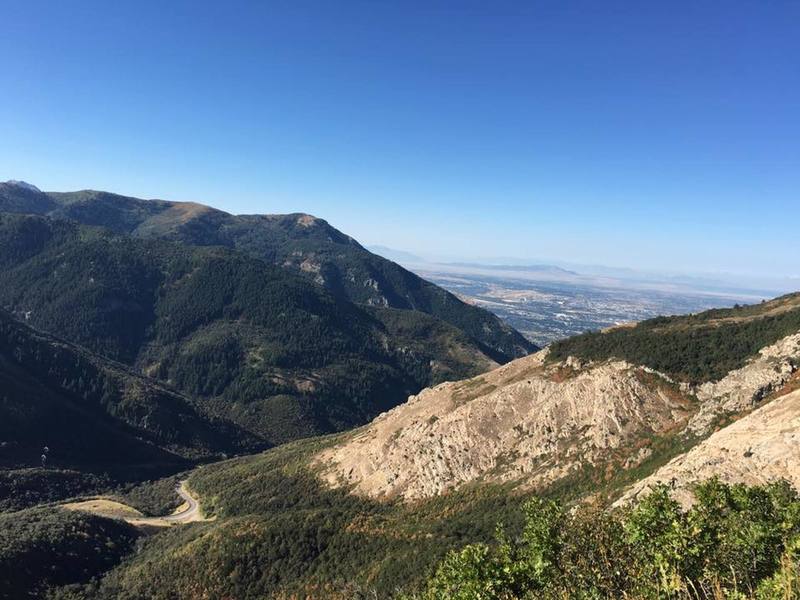 Looking down the Ogden Divide TH parking lot and North Ogden City.