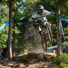 Goal! A rider drops through the goal post trees on the first drop.