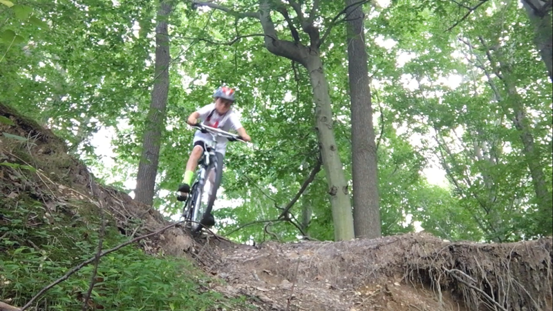 This angle may be deceiving, but that's that 5ft drop in. It's a lot of fun to ride down and a must do while riding this trail.