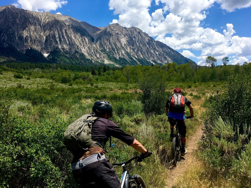 Ragged Peak on the left, this is the end of the singletrack just before a left onto doubletrack.