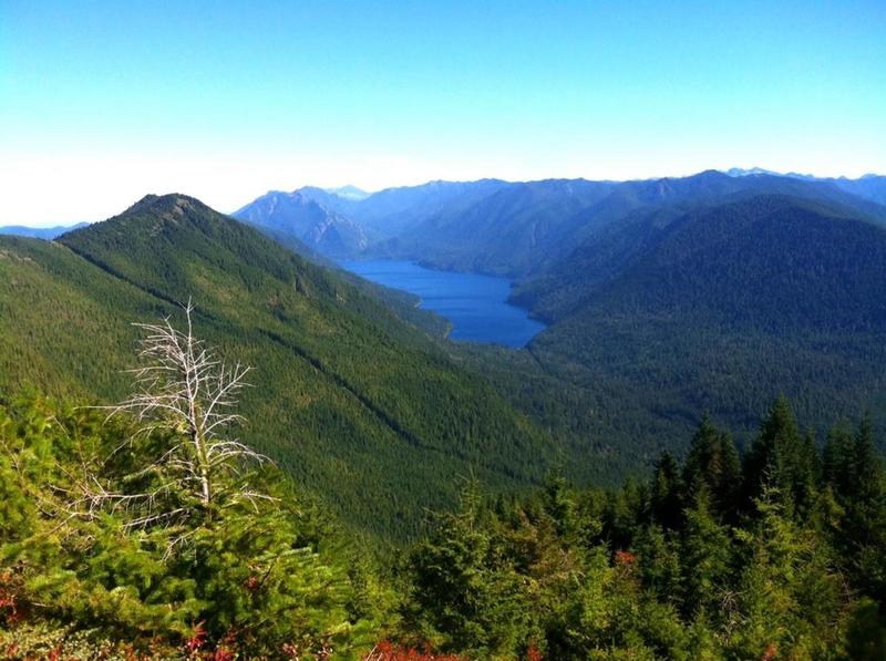 Looking down on the southwest end of Lake Crescent from a Mt Muller trail viewpoint.