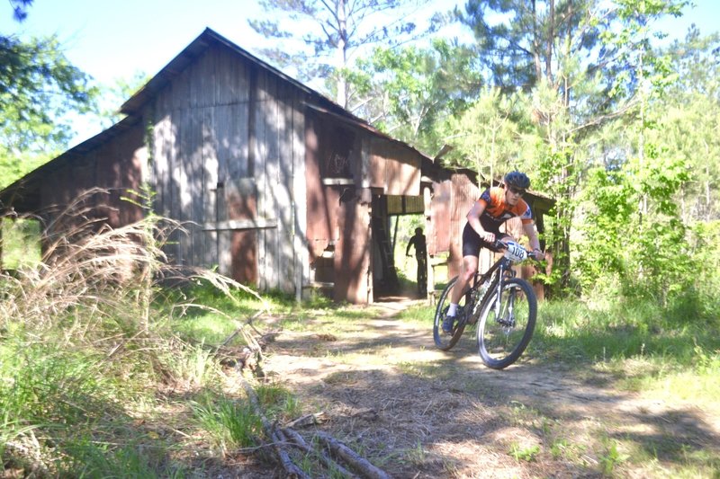 The trail now 10 miles long, goes through this old barn! So much FUN. the 2017 Dust N Bones race was the first event to enjoy this feature.