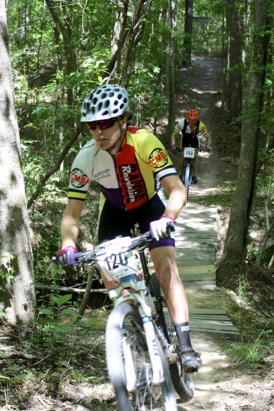 crossing the Ewok bridges after flying down the Ewok Hill during 2016 Dust N Bones race on Mt. Zion