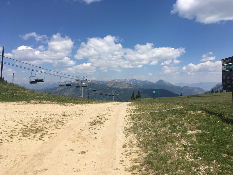 Top of climb looking back at lift and Eagles Nest Wilderness Area