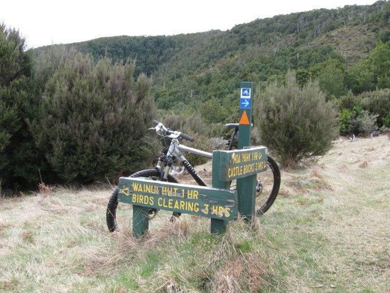 Signpost on Wainui Saddle.