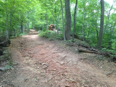 Rutted and rocky descent near the east end of the Ridge Trail.