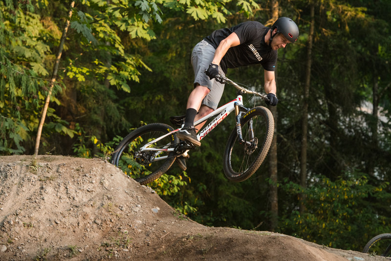 Bryn Atkinson doubles out of a corner on the Whatcom Falls Park Pumptrack.
