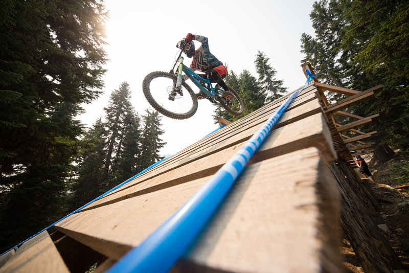 Dylan Brown airs off the wooden table at the top of Berserker.