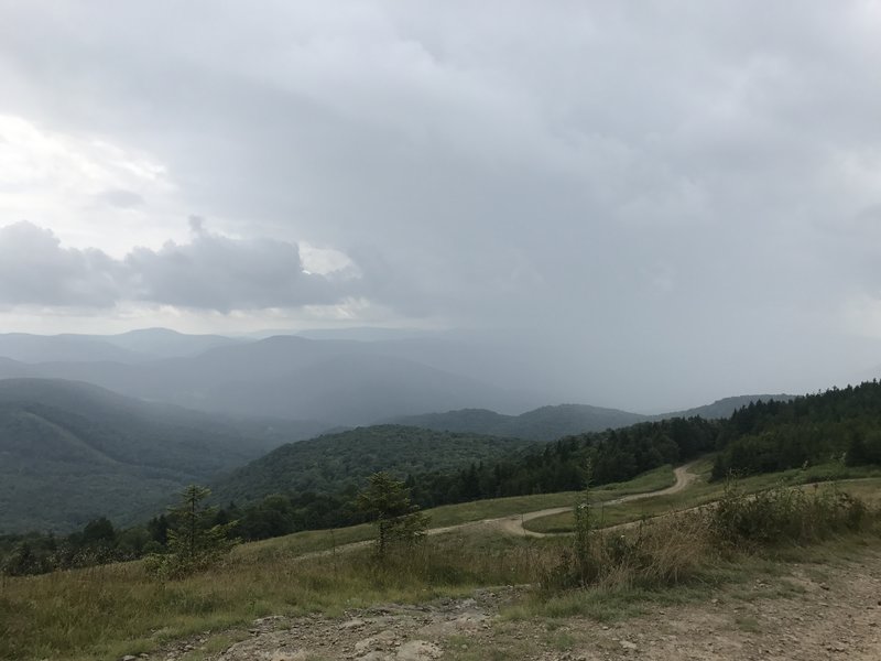 Airport Runway head wall, with clouds in the valley.