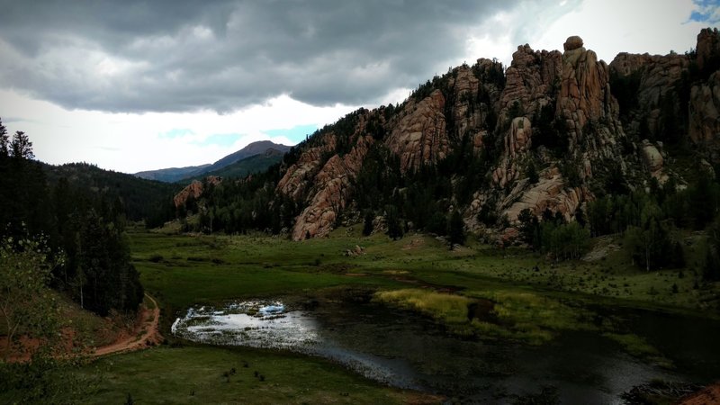 Peaks over Cathedral Park, off of Gold Camp Road.