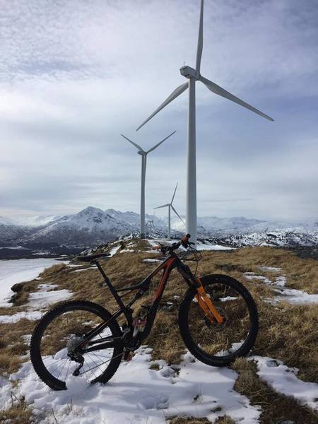 February on top of Pillar Mountain looking southwest toward the wind generators. A pretty light snow year.