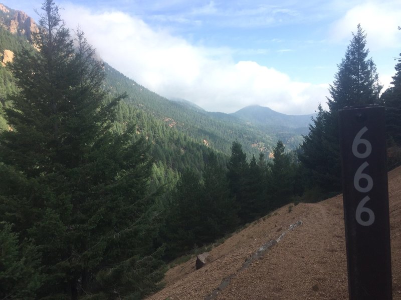 Looking down Bear Creek Trail at junction with connector to Buckhorn