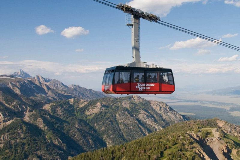 The Jackson Hole Tram can be seen above the trail