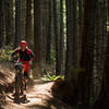 Valerie Salladay powers out of an akward switchback on Two Dollar during the Cascadia Dirt Cup.