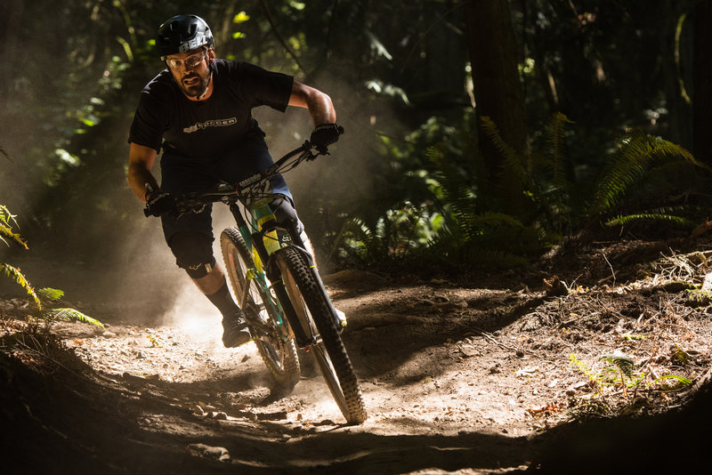 Bj Unti rails through a dusty and gravelly corner on the bottom of Double Down.