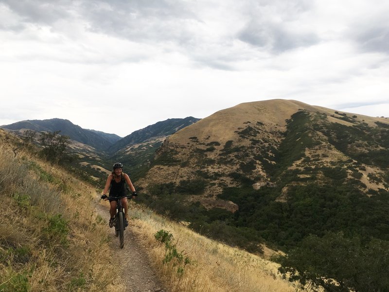 Lisa ascending westward on the Ensign Peak section.