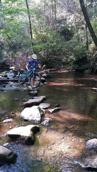 Rock hopping over Reasonover Creek