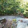 Yes, riders go both down AND up this long, steep rock slab. At the bottom is the Tomahawk bridge (skinny).