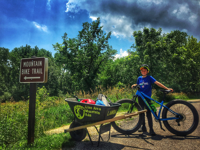 Local grom mobilizing for some trail work and flow checking.