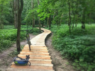 Junction of Mercy Flush and Troll Holler, looking southeast along the boardwalk.