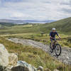 Climbing towards Am Mam pass with Loch Slapin (the Atlantic Ocean) in the background.