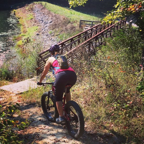 J about to cross the Crooked Creek Lake Dam.