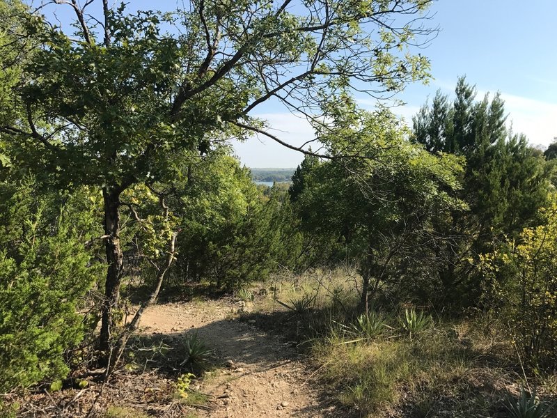 View of Weatherford Lake from the 1886 Trail at Quanah Hill.