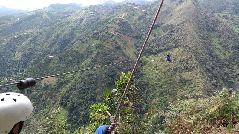 Almost there on the zip line.