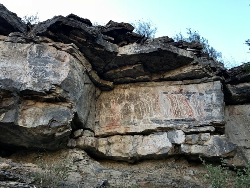 Apache petroglyphs off the side of the road on nearby rock walls. These have been dated to the 1500’s. This is known because a horse is depicted, indicating a culture that was post Spanish contact.