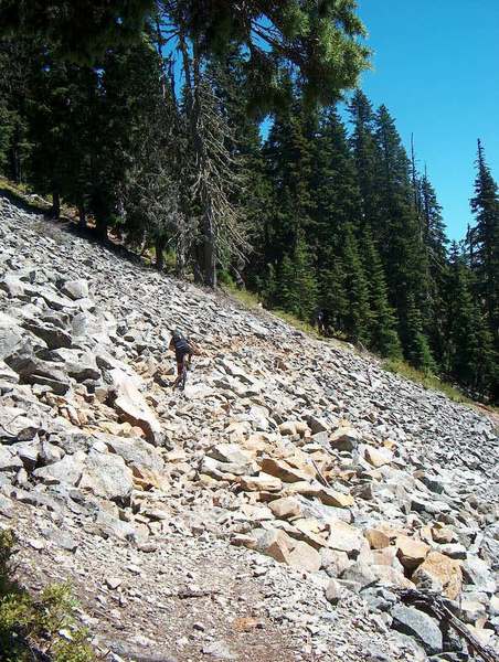 Crossing the first scree slope:  Easier than it looks!