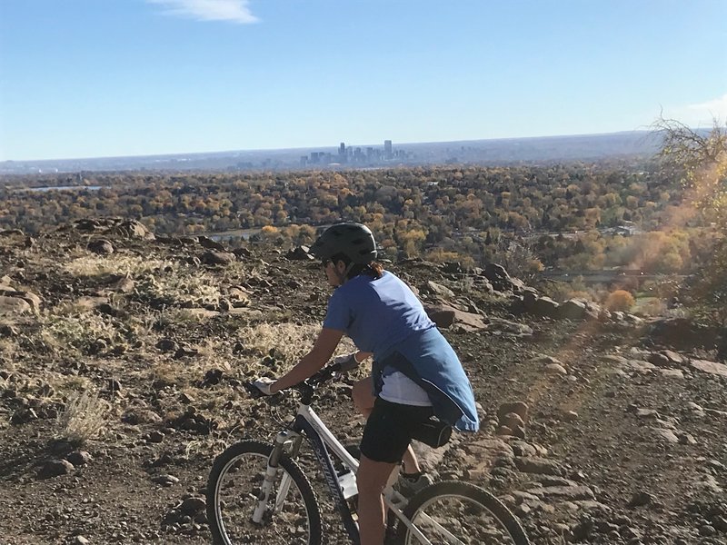 Basalt Cap Loop with fall foliage and downtown Denver to the east!