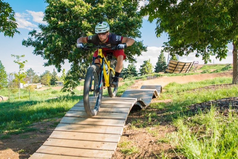 Wooden rollers on the intermediate slopestyle line.