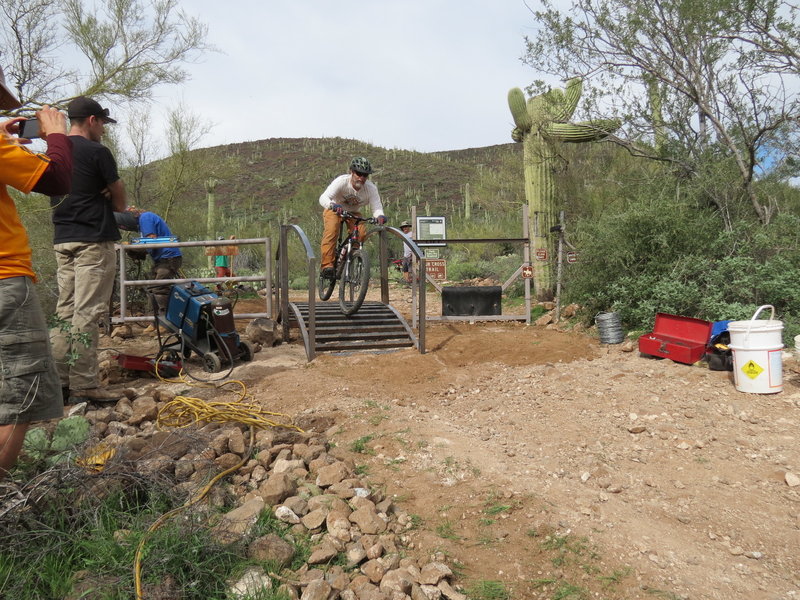 Testing out the new roll over cattle guard at the south end of Spur Cross Trail.