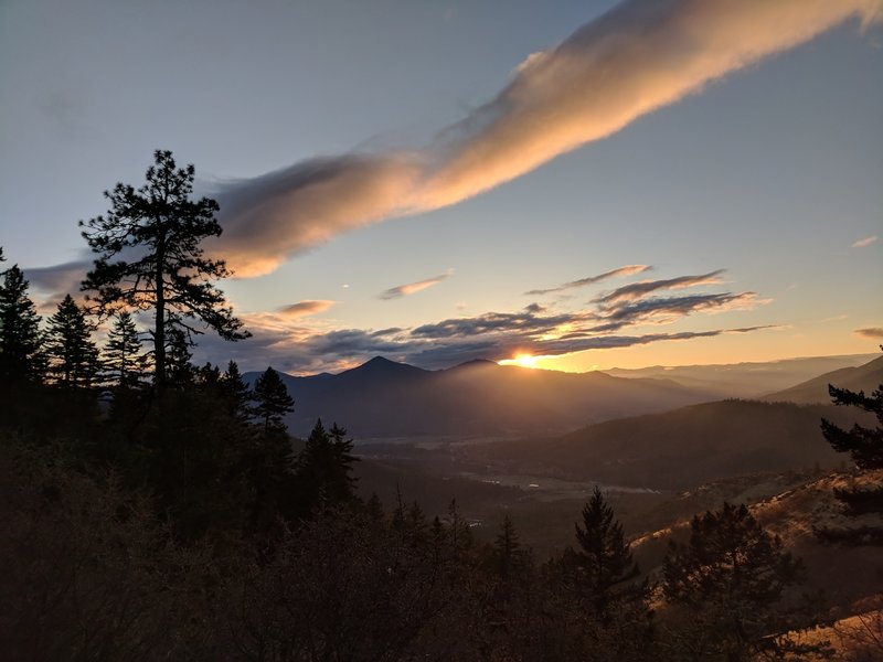 Sunset, from the Ridge Trail. Trail makes an excellent out and back evening ride from the upper parking lot.