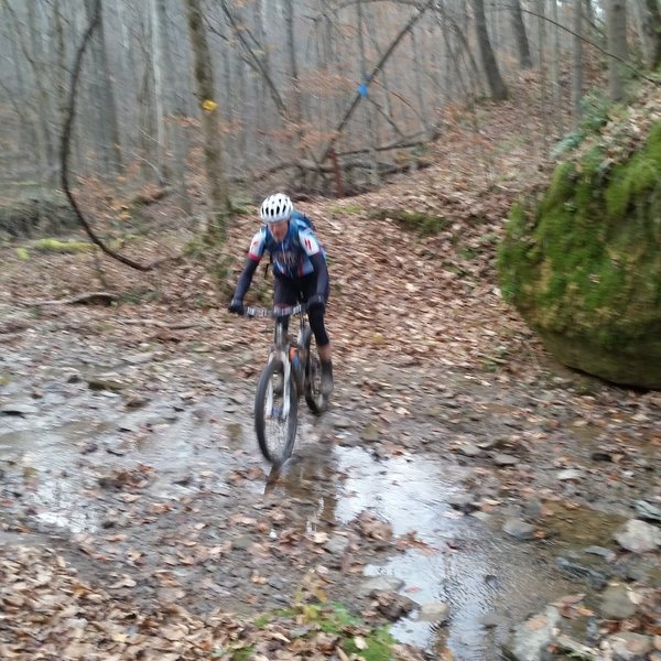 Dropping into one of the many creek crossings.