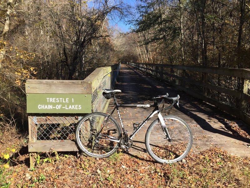 The first of the nine long trestle bridges