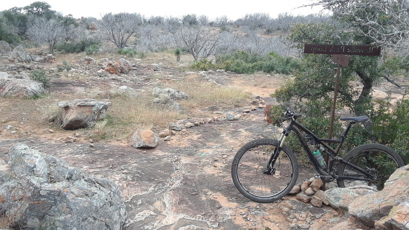 The western trailhead of the rerouted Race Loop and Shortened RP Loop.