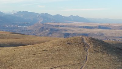 Top of Green Mountain, looking North - South Table Mtn, North Table Mtn, Golden and Longs Peak in the distance.