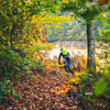 Flowing singletrack along the Golden Shores Trail has great views of Philpott Lake. Ride counter clockwise