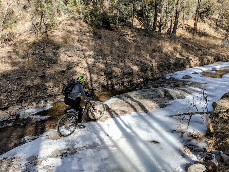 Jim, showing us how you cross the Mimbres when it's frozen over.