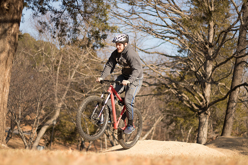 Landing on first jump on Cross Country Trail.