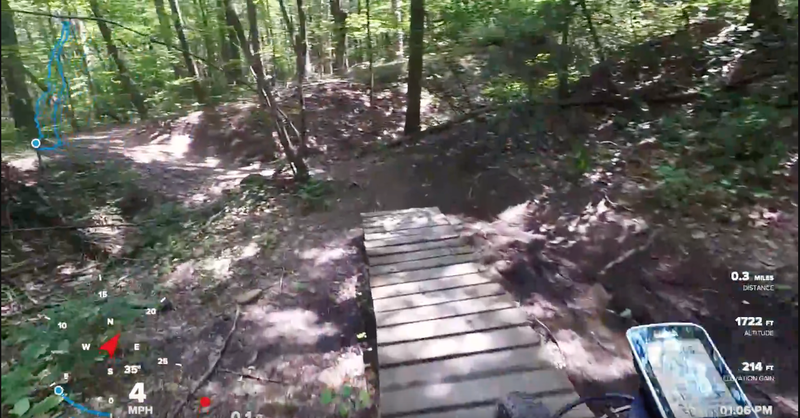 At the bottom of the incredible downhill, you cross a bridge that covers a mud bog. It's a quick zig-zag, left then right, that when at full speed can be a challenge to hit the bridge and make the turn.