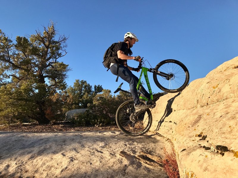 Riding up a drop on South Rim.