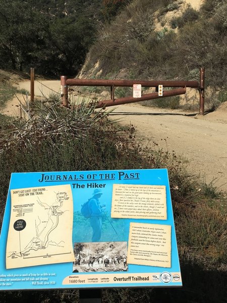 Overturf Trailhead information signage, "Journals of the Past: The Hiker."