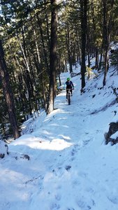 Climbing switchbacks in the snow.