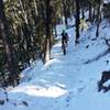 Climbing switchbacks in the snow.